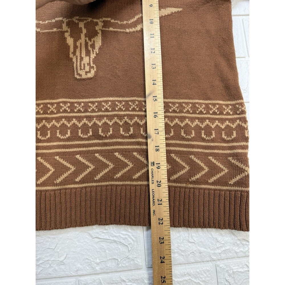 Cotton & Rye Outfitters Womens L Longhorn Skull Sweater Brown & Tan Western - Picture 9 of 9